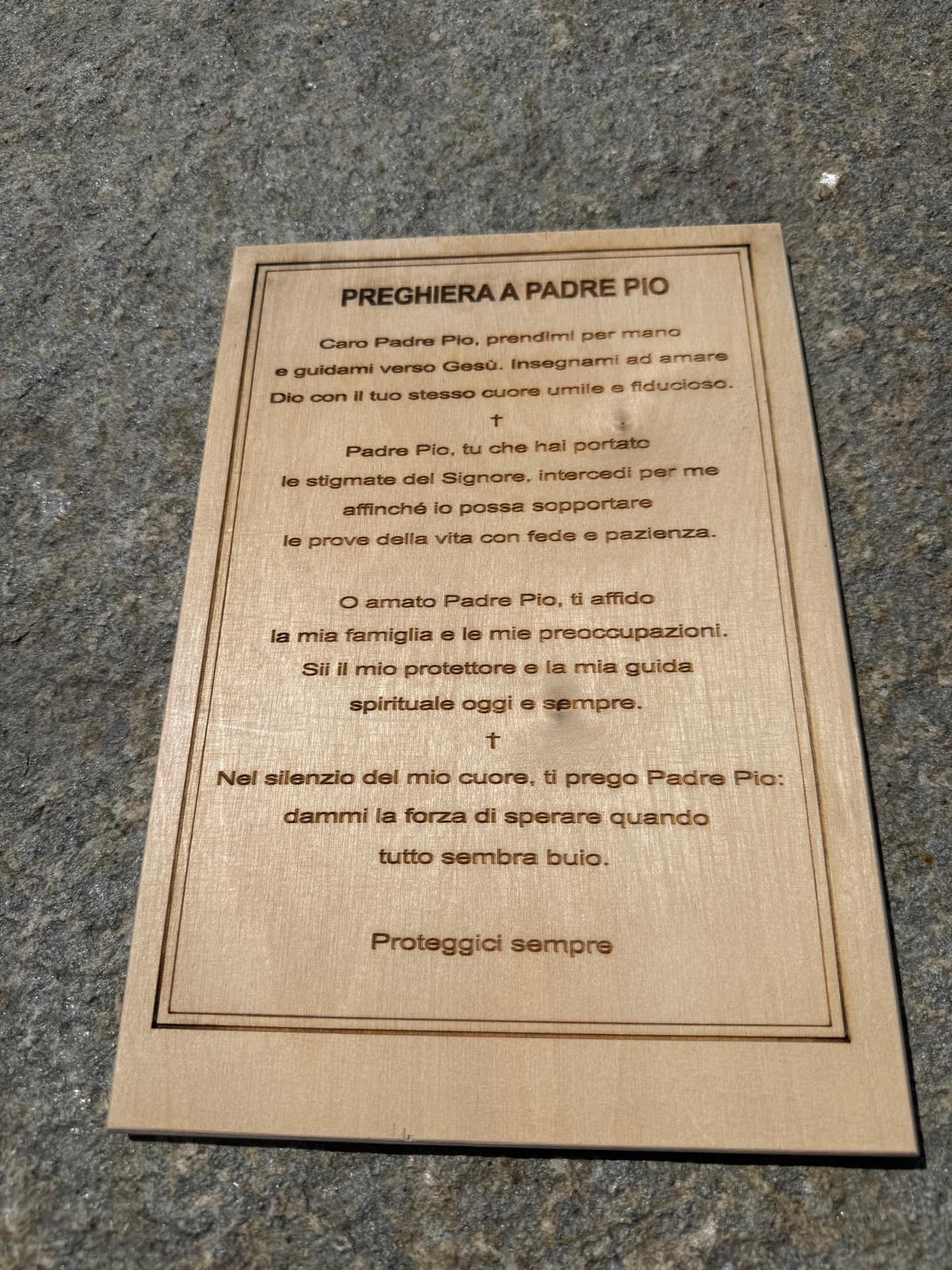 Quadro in legno inciso al laser - Padre Pio con preghiera