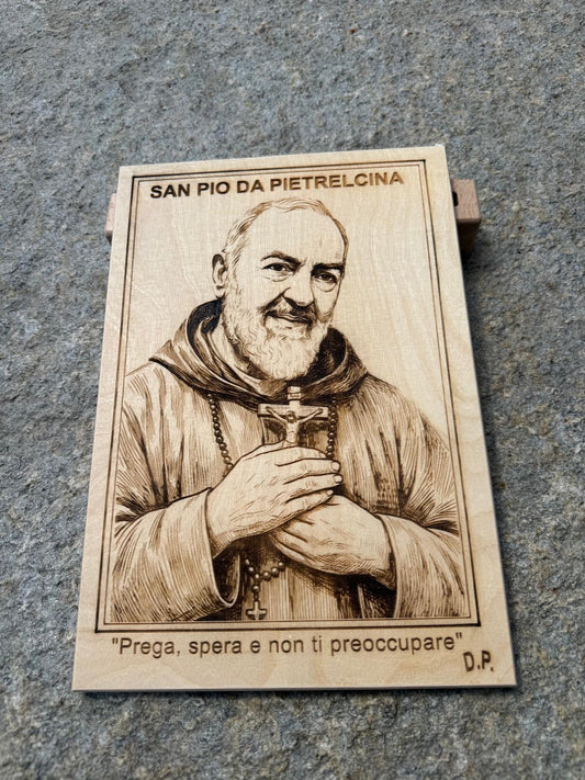 Quadro in legno inciso al laser - Padre Pio con preghiera