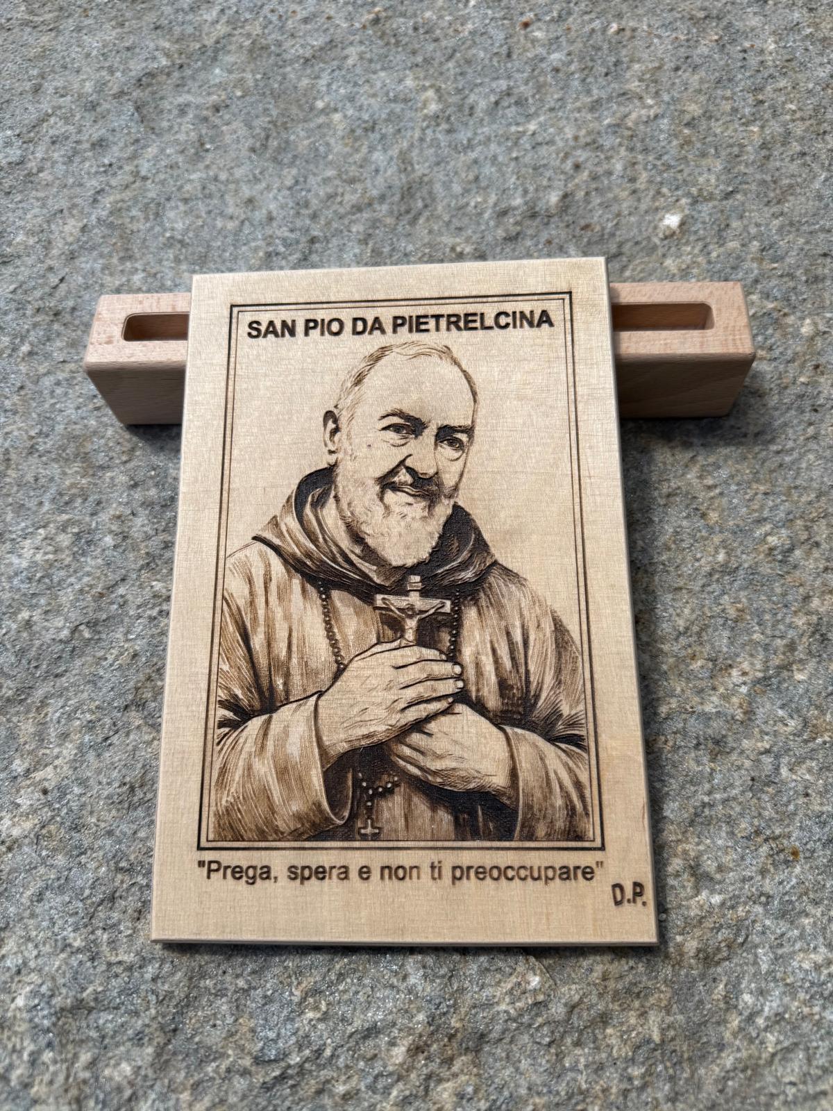 Quadro in legno inciso al laser - Padre Pio con preghiera